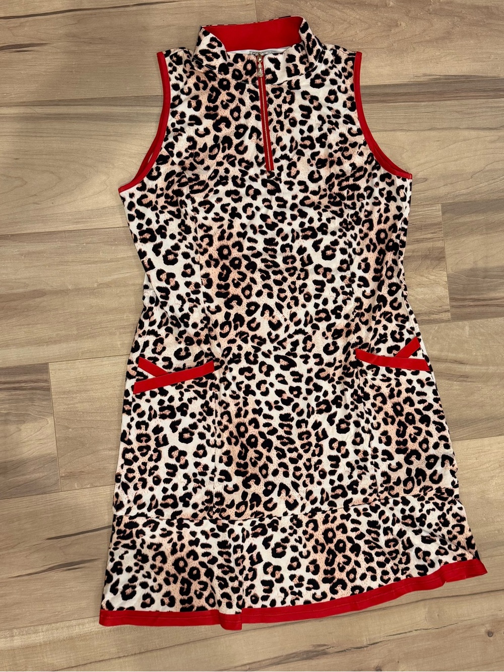 Leopard Print Mini Dress with Red Trim
